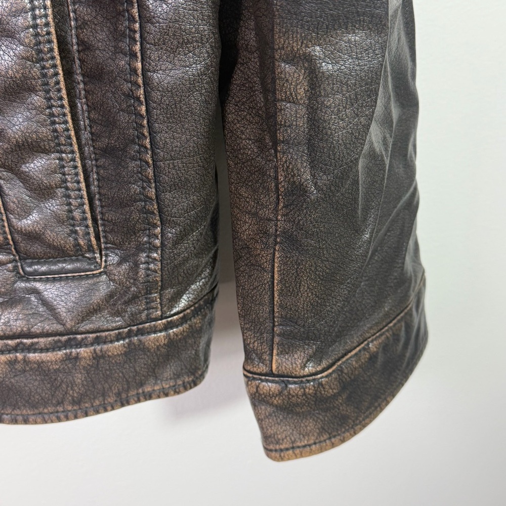 Levi's Men's Sherpa Lined Faux Leather Distressed Brown Aviator Bomber jacket - Picture 4 of 10